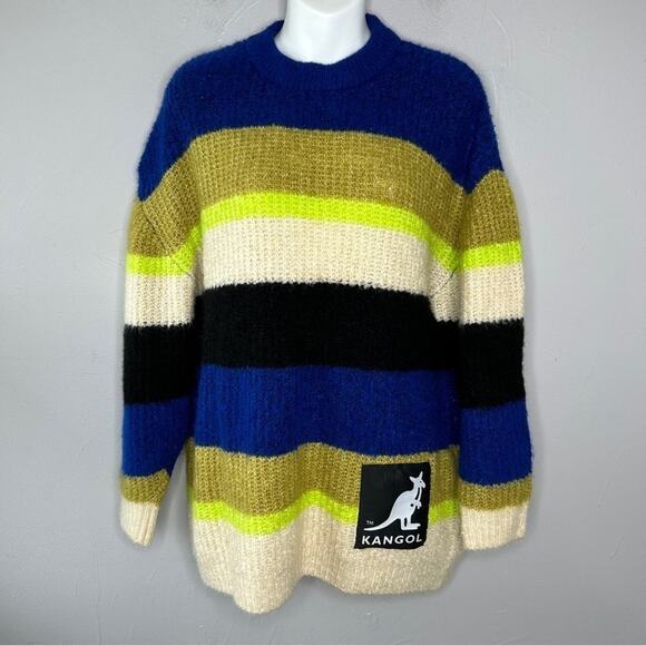 KANGOL x H&M Knit Sweater Womens Size XS Oversized Striped Colorful Comfy Cozy - Picture 3 of 8